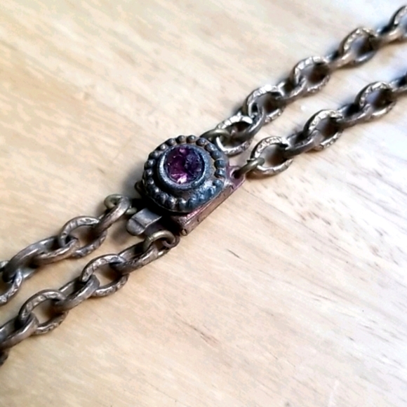 Vintage Antique 1920s Art Deco Gold Tone Brass Rhinestone Medallion Necklace - Picture 8 of 16